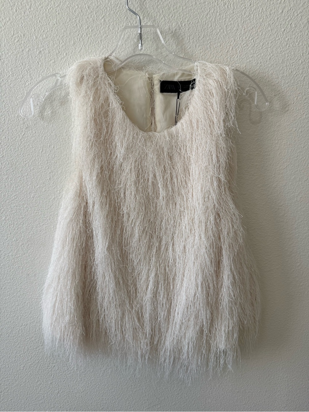 Zara Ivory Fringe Sleeveless Top
